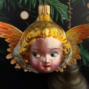 Christopher Radko Angel Head with Wings Glass Ornament Retired